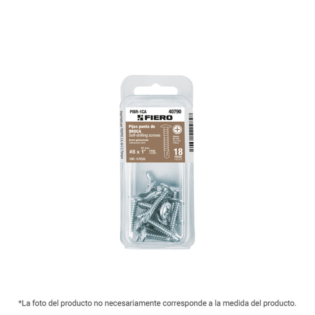 PIBR-1-1/4CA Blíster 15 pijas #8 x 1-1/4" cabeza cruz, punta broca, FIERO