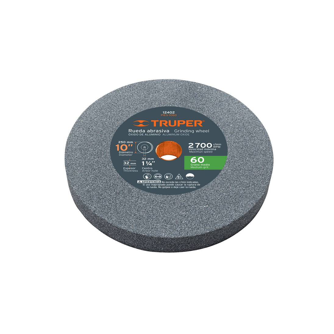 PIES-1060 Rueda abrasiva p/esmeril 10"x32mm, óxido aluminio, grano 60