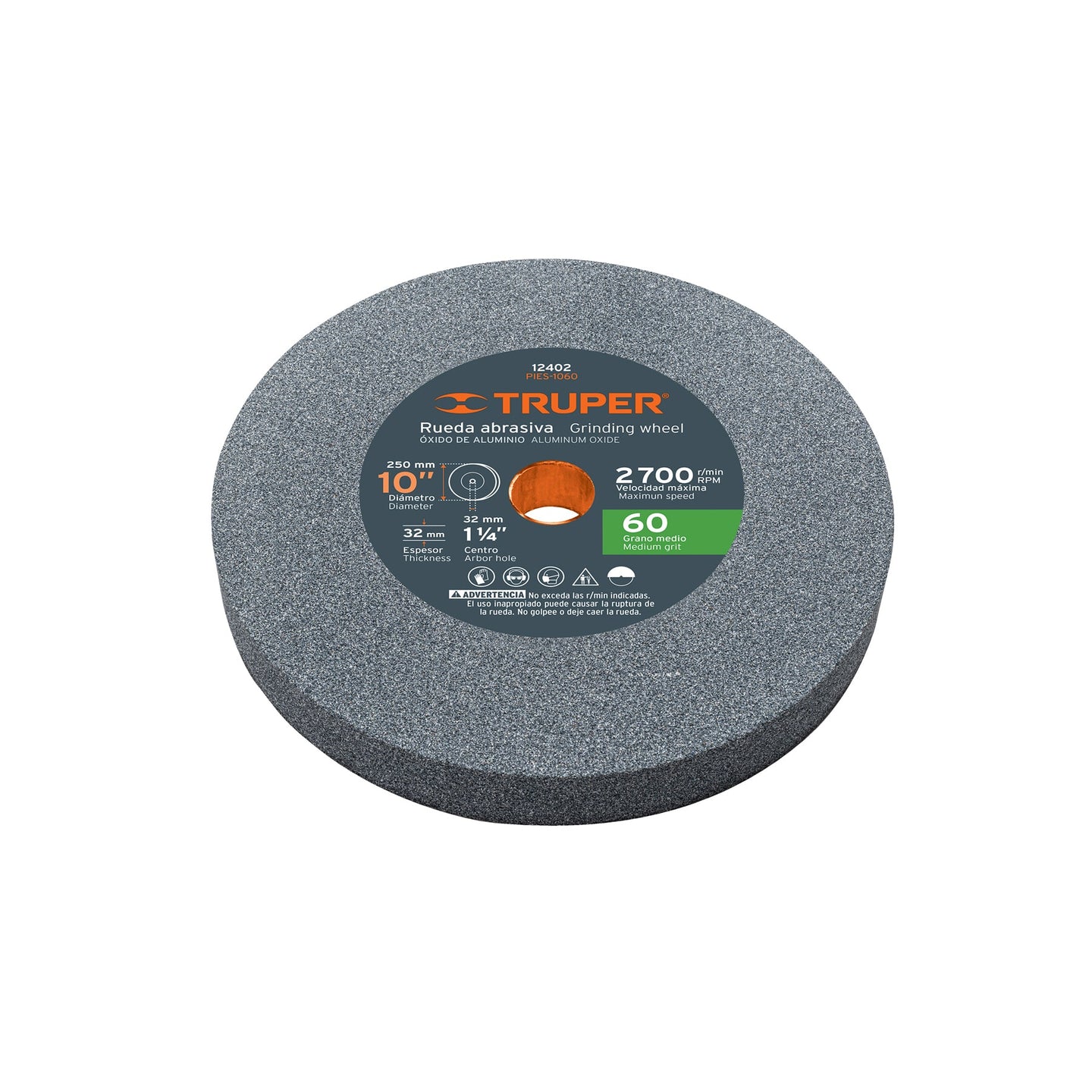 PIES-1060 Rueda abrasiva p/esmeril 10"x32mm, óxido aluminio, grano 60