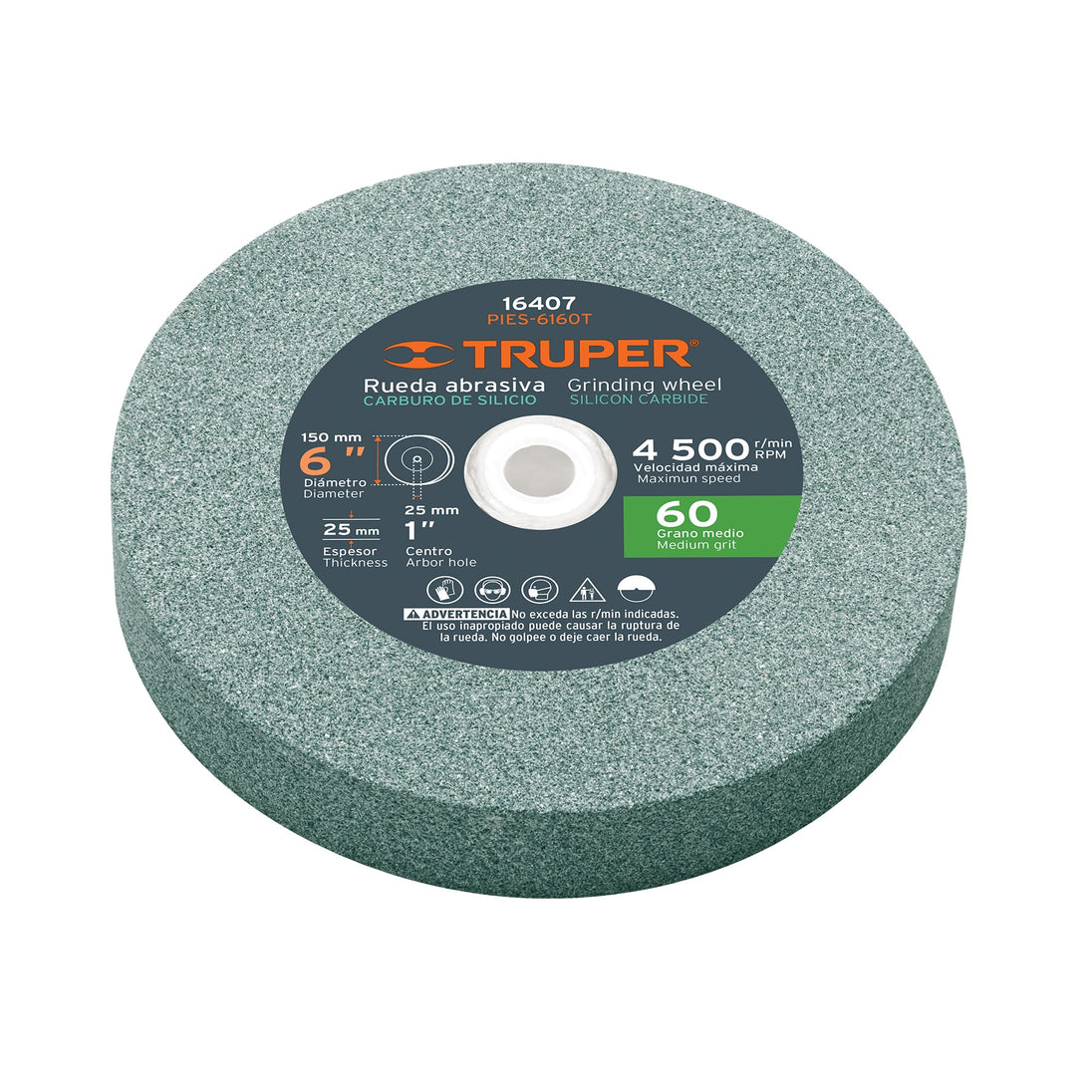 PIES-6160T Rueda abrasiva p/esmeril 6"x25mm, carburo silicio, grano 60