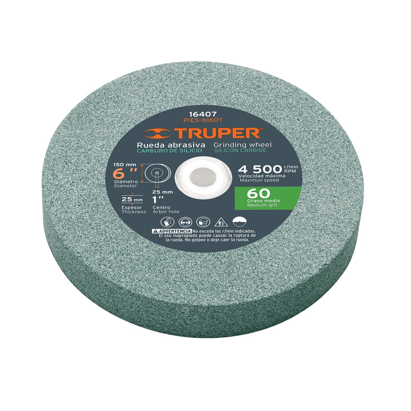 PIES-6160T Rueda abrasiva p/esmeril 6"x25mm, carburo silicio, grano 60