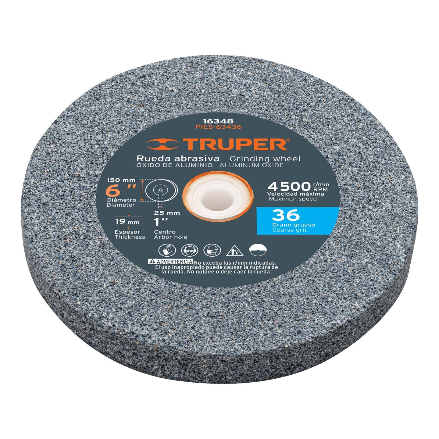 PIES-63436 Rueda abrasiva p/esmeril 6"x19mm, óxido aluminio, grano 36