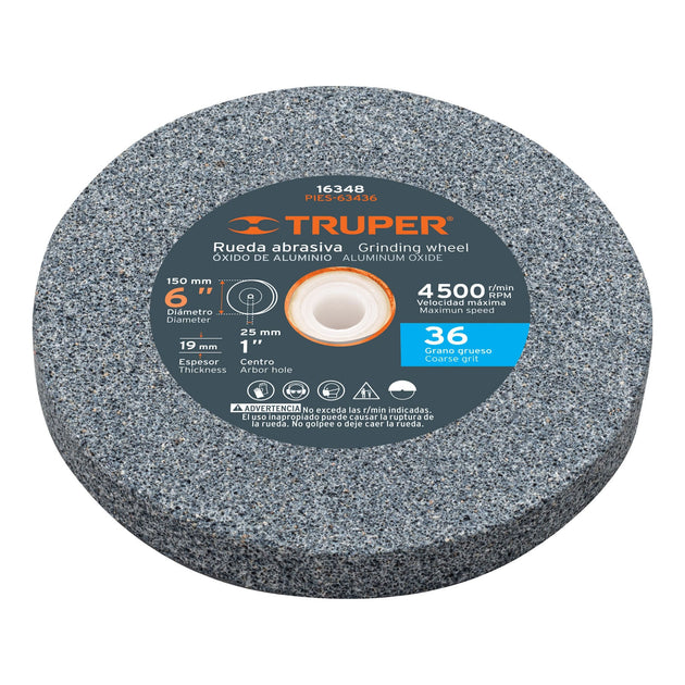 PIES-63436 Rueda abrasiva p/esmeril 6"x19mm, óxido aluminio, grano 36