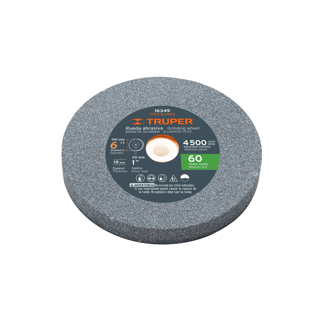PIES-63460 Rueda abrasiva p/esmeril 6"x19mm, óxido aluminio, grano 60