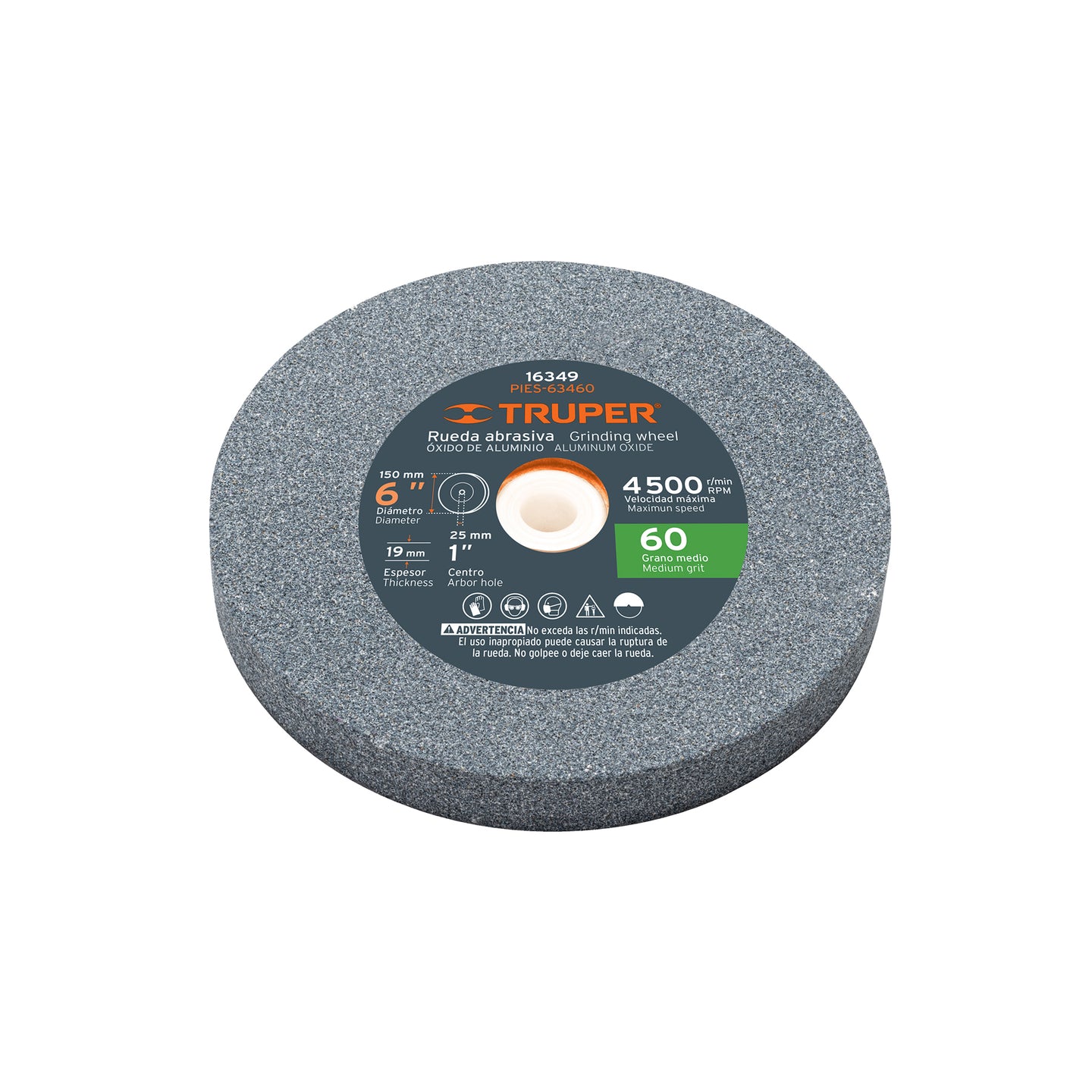 PIES-63460 Rueda abrasiva p/esmeril 6"x19mm, óxido aluminio, grano 60
