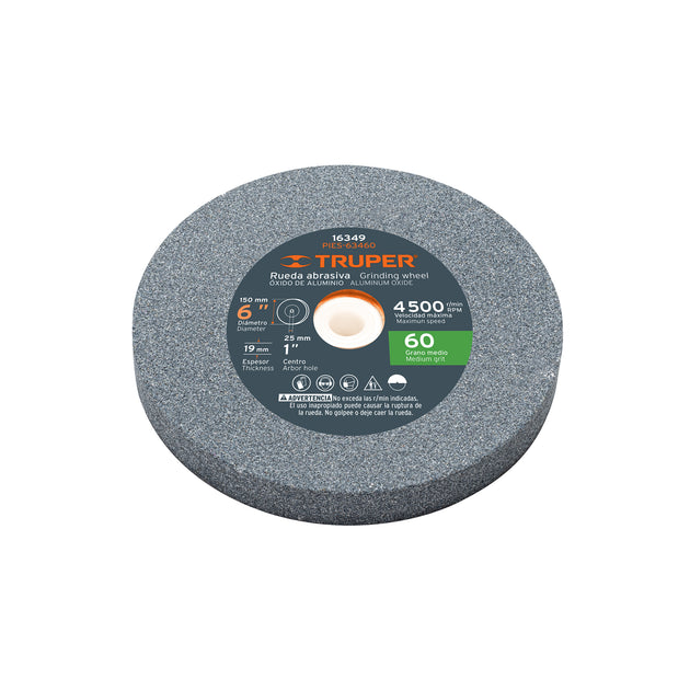 PIES-63460 Rueda abrasiva p/esmeril 6"x19mm, óxido aluminio, grano 60