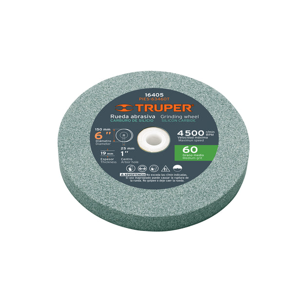 PIES-63460T Rueda abrasiva p/esmeril 6"x19mm, carburo silicio, grano 60
