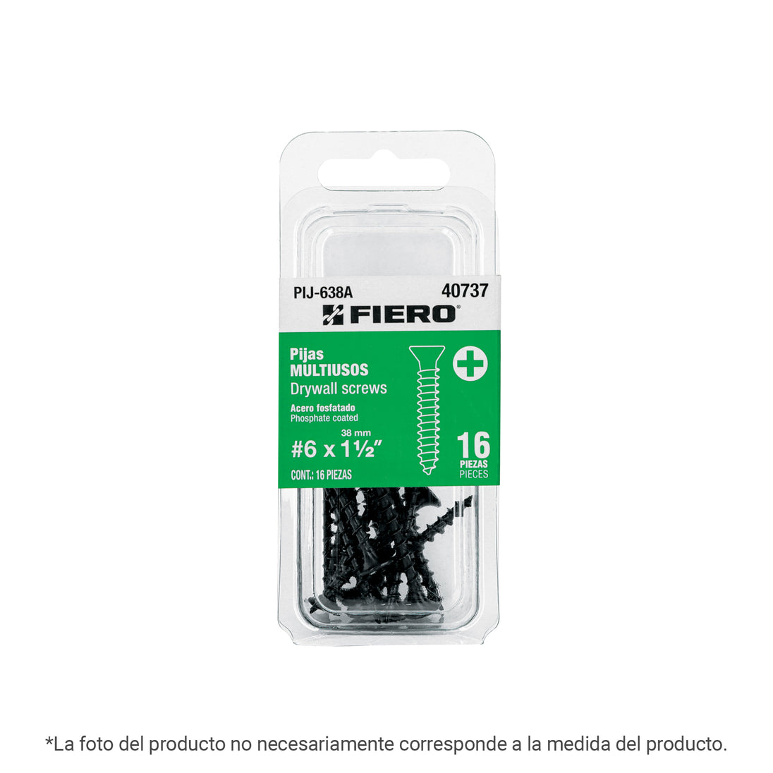 PIJ-1038A Blíster con 10 pijas #10 x 1-1/2" multiusos, FIERO