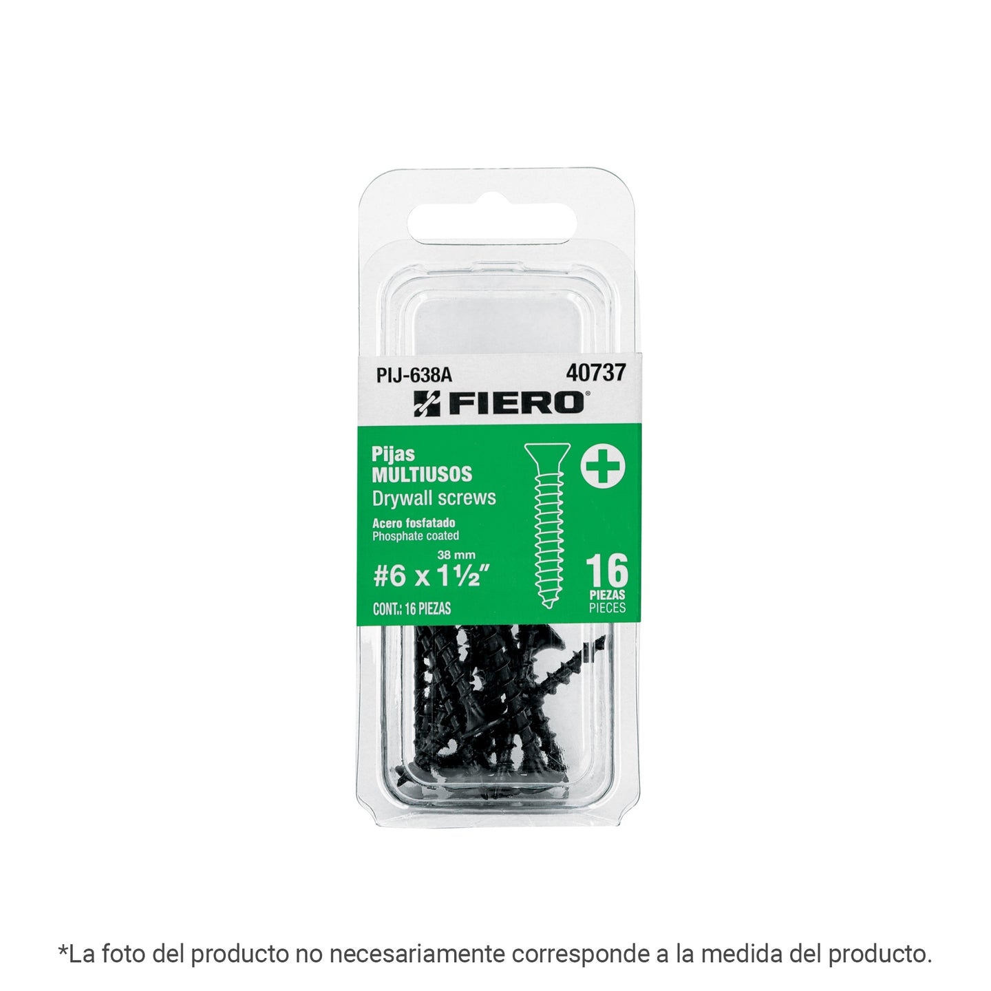 PIJ-1038A Blíster con 10 pijas #10 x 1-1/2" multiusos, FIERO
