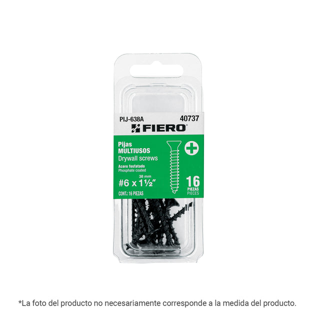 PIJ-1063A Blíster con 6 pijas #10 x 2-1/2" multiusos, FIERO