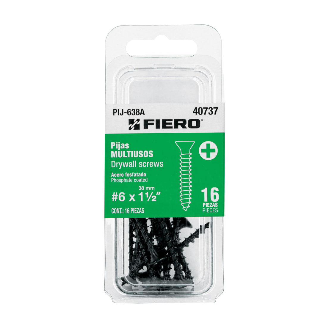 PIJ-638A Blíster con 16 pijas multiusos, #6 x 1-1/2", FIERO