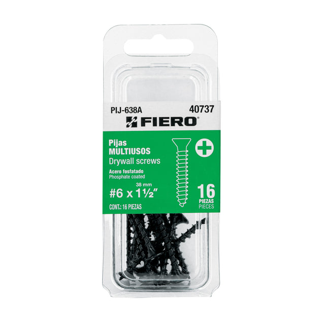PIJ-638A Blíster con 16 pijas multiusos, #6 x 1-1/2", FIERO