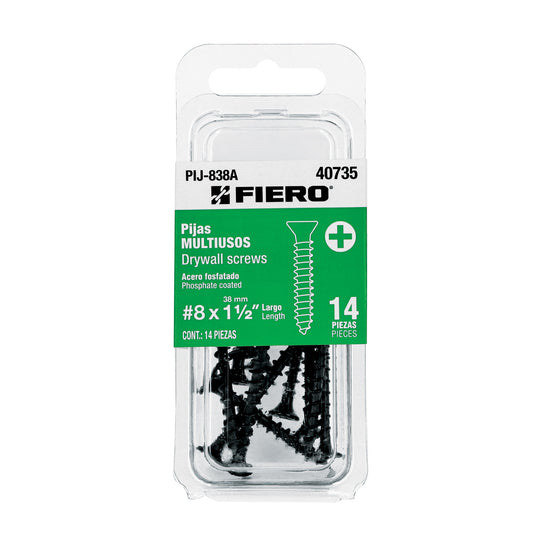 PIJ-838A Blíster con 14 pijas multiusos, #8 x 1-1/2", FIERO