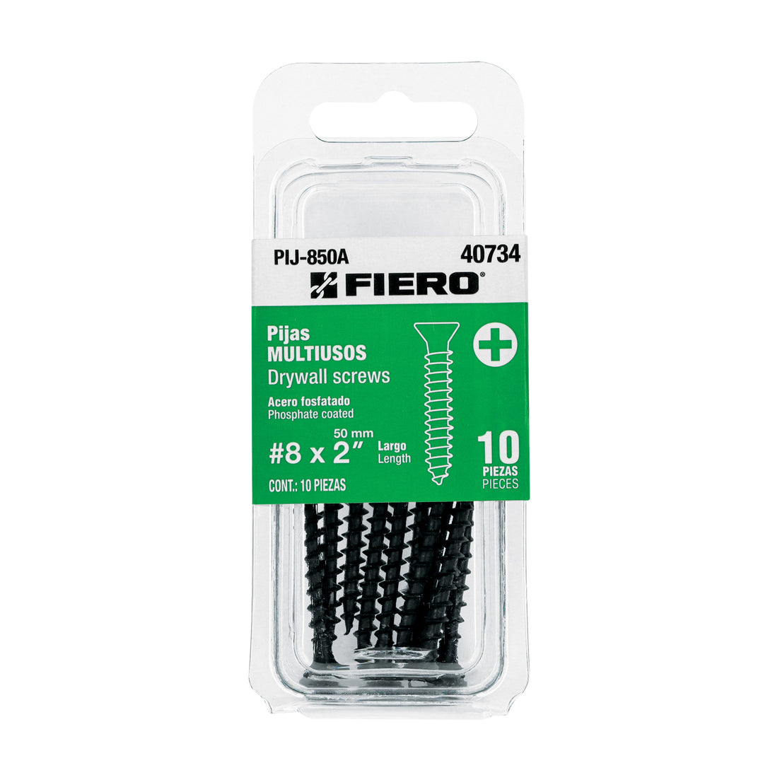 PIJ-850A Blíster con 10 pijas multiusos, #8 x 2" , FIERO