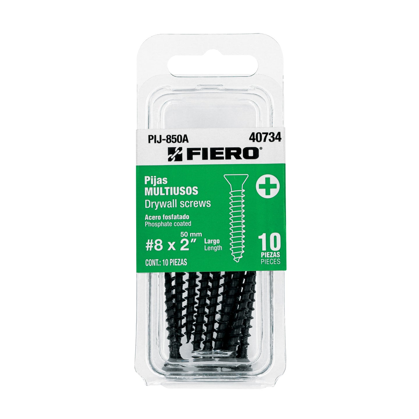 PIJ-850A Blíster con 10 pijas multiusos, #8 x 2" , FIERO