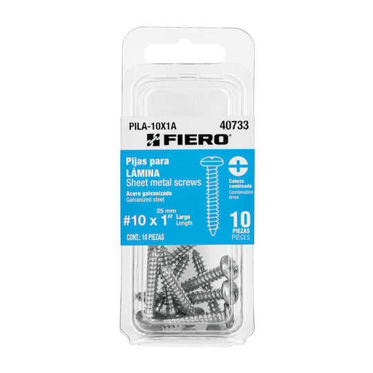 PILA-10X1A Blíster con 10 pijas para lámina, #10 x 1", FIERO
