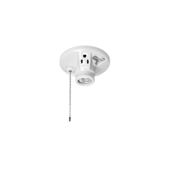 POPO-20 Portalámpara de porcelana, con ladrón y cadena, Volteck
