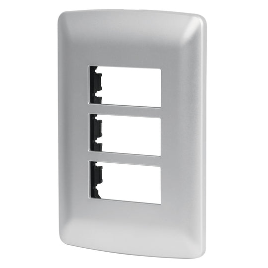 PPTR-IP Placa 3 módulos de ABS, línea italiana, color plata