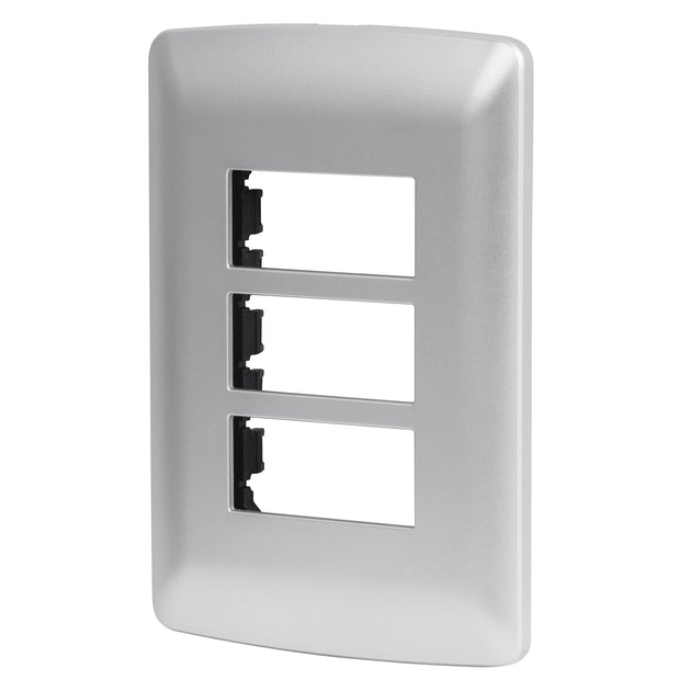 PPTR-IP Placa 3 módulos de ABS, línea italiana, color plata