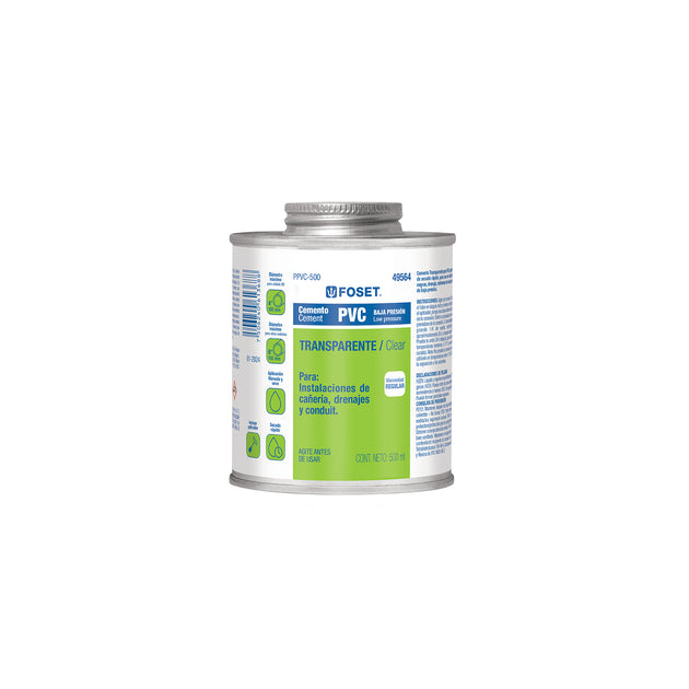 PPVC-500 Cemento p/PVC, transparente, baja presión, lata 500ml, FOSET