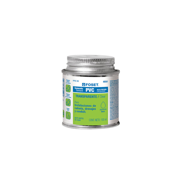 PPVC-90 Cemento p/PVC, transparente, baja presión, lata 90ml, FOSET