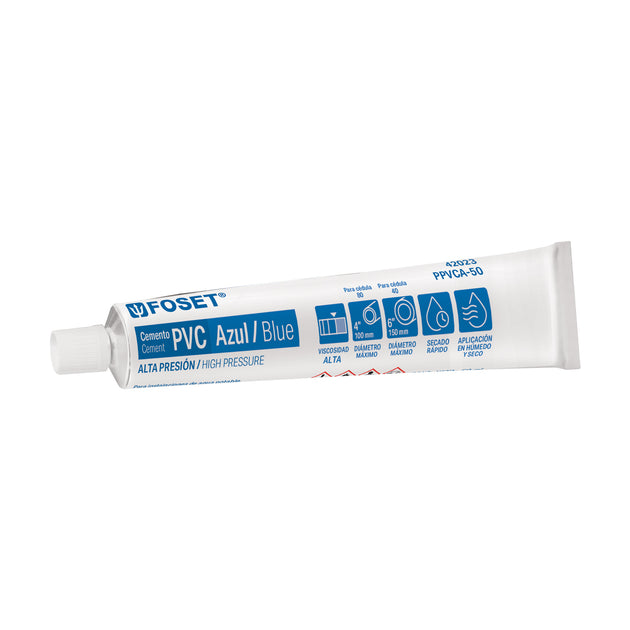 PPVCA-50 Cemento p/PVC, azul, alta presión, tubo 50ml, FOSET