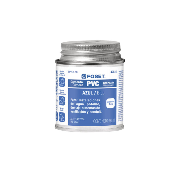 PPVCA-90 Cemento p/PVC, azul, alta presión, lata 90ml, FOSET
