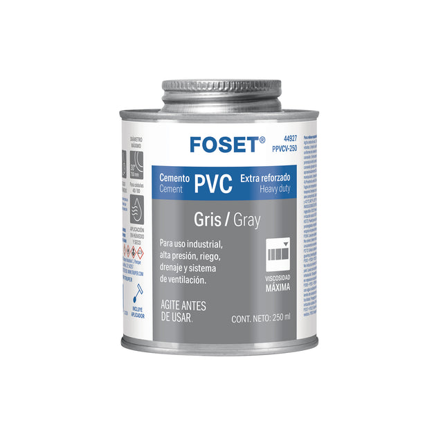 PPVCV-250 Cemento para PVC, gris, máxima viscosidad, lata 250ml, FOSET