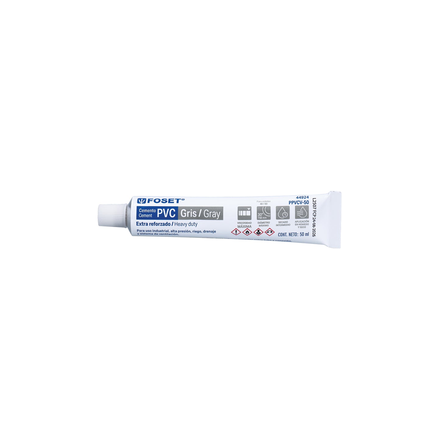 PPVCV-50 Cemento para PVC, gris, máxima viscosidad, tubo 50ml, FOSET