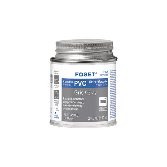 PPVCV-90 Cemento para PVC, gris, máxima viscosidad, lata 90ml, FOSET