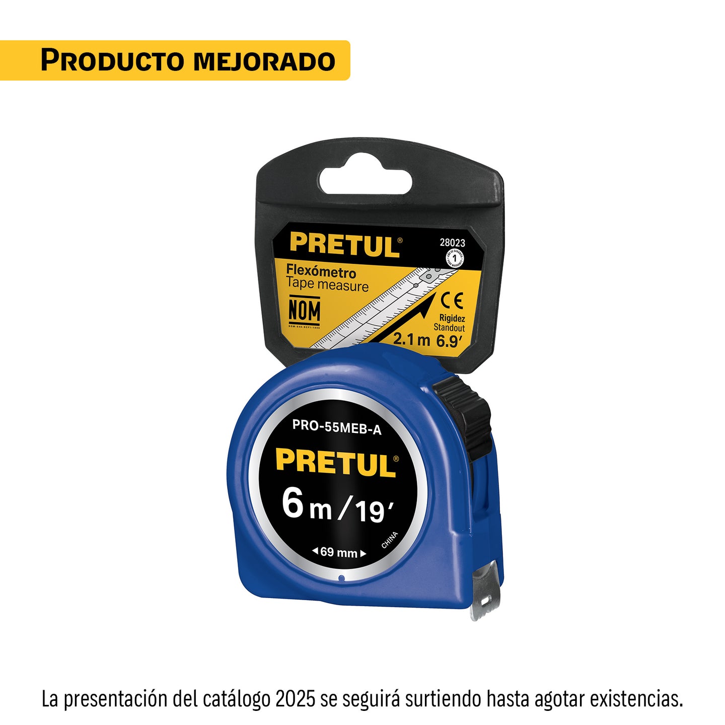 PRO-55MEB-A Flexómetro azul 5.5 m cinta 25 mm, en tarjeta, PRETUL