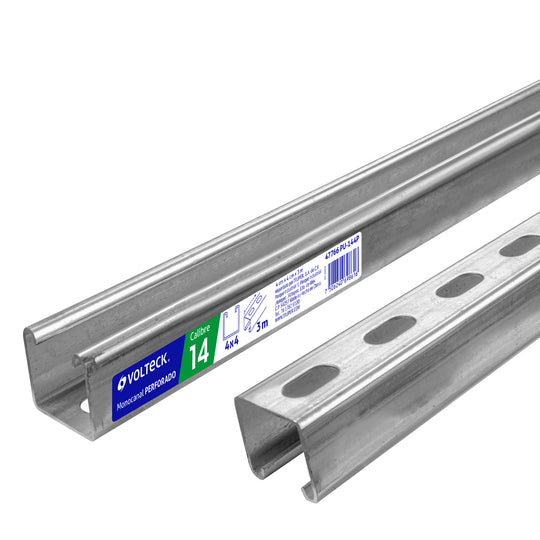PU-144P Perfil monocanal perforado de 3 m, 4 x 4 cm cal. 14, VOLTECK