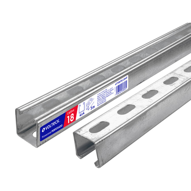 PU-184P Perfil monocanal perforado de 3 m, 4 x 4 cm cal. 18, VOLTECK