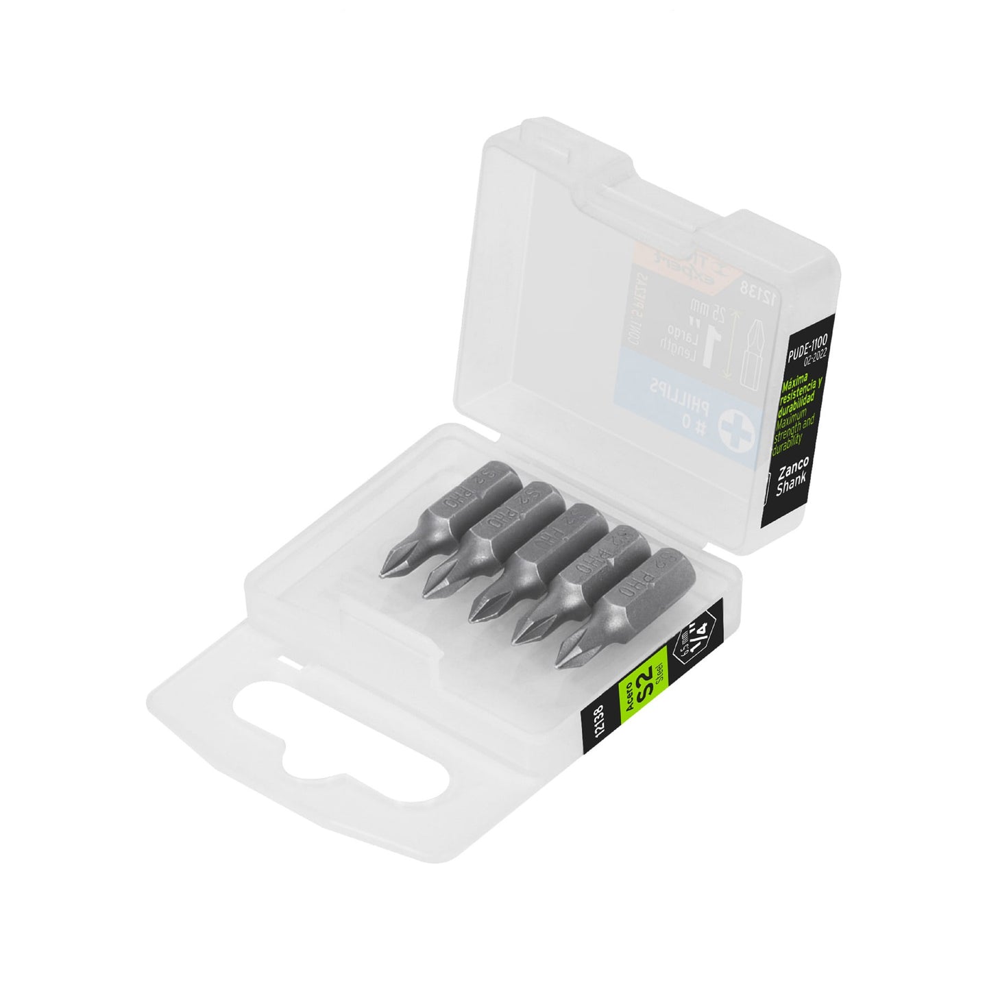 PUDE-1100 Estuche con 5 puntas de cruz PH0 largo 1", Truper Expert