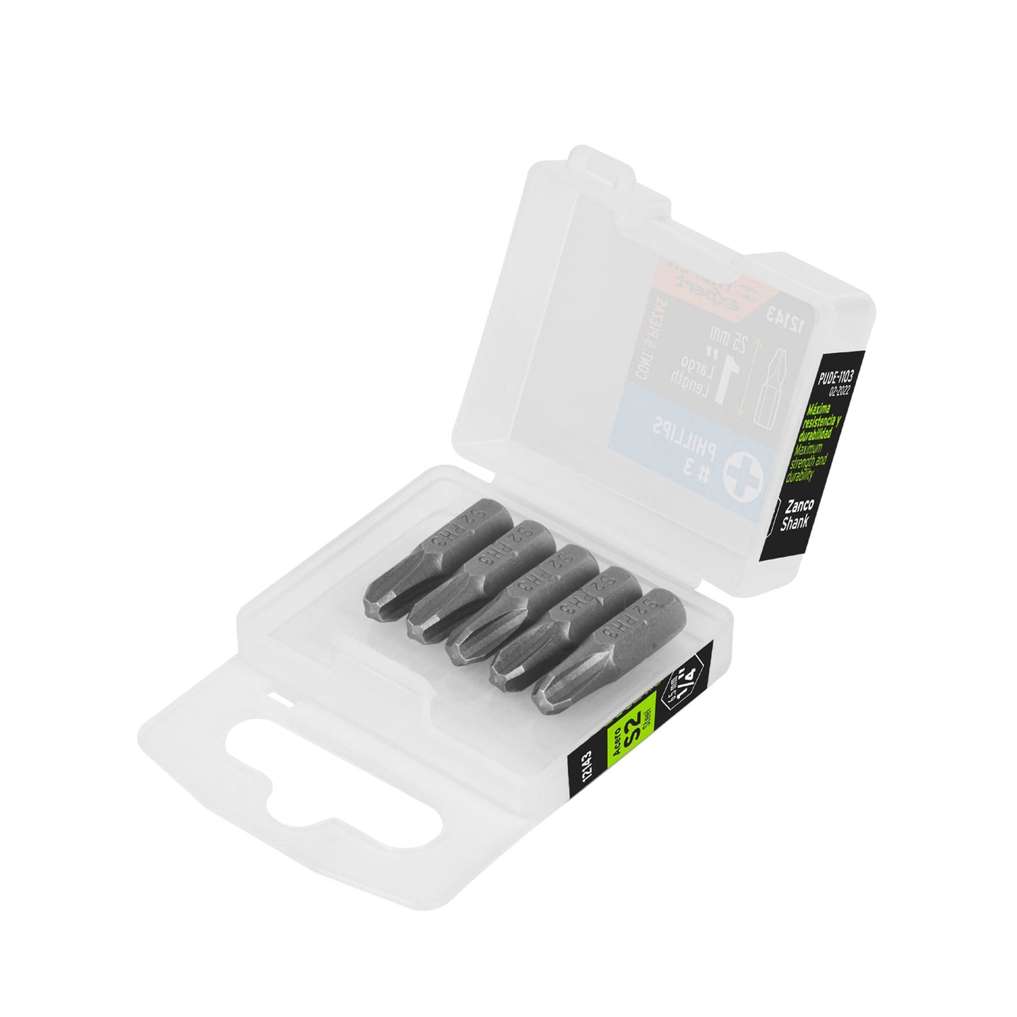 PUDE-1103 Estuche con 5 puntas de cruz PH3 largo 1", Truper Expert