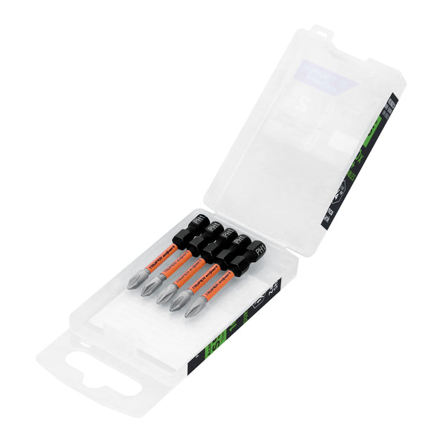 PUDE-1201I Estuche con 5 puntas de cruz PH1 de impacto largo 2"