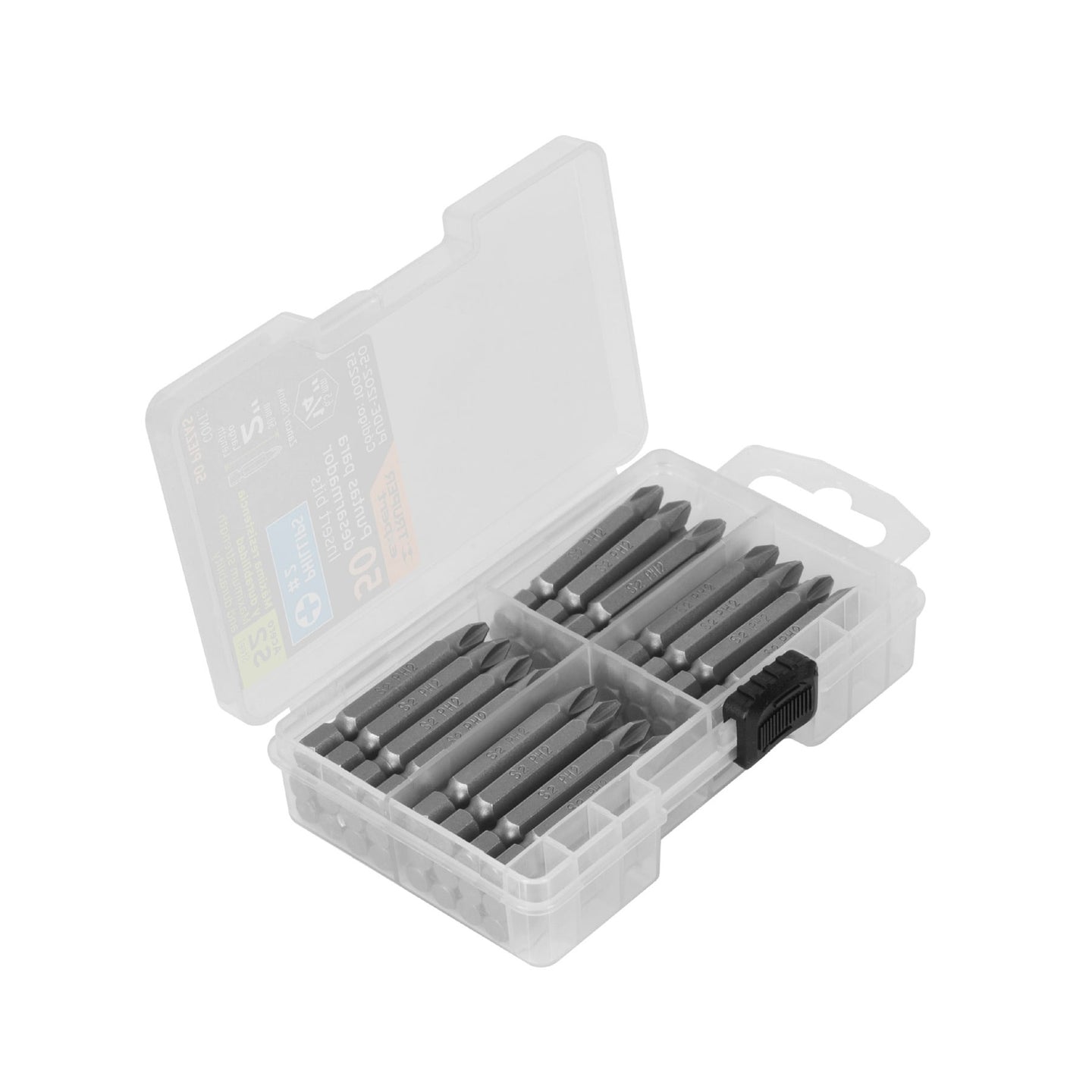 PUDE-1202-50 Estuche con 50 puntas de cruz PH2 largo 2", Truper Expert