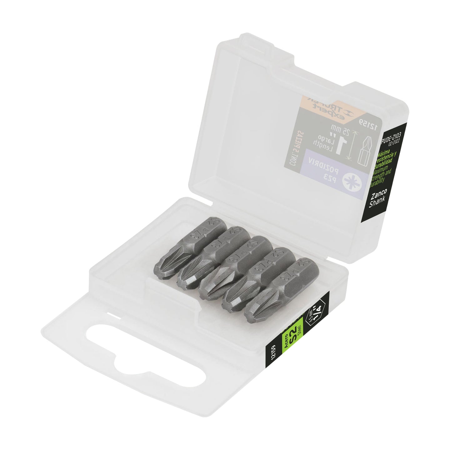 PUDE-2103 Estuche con 5 puntas pozidriv PZ3 largo 1", Truper Expert