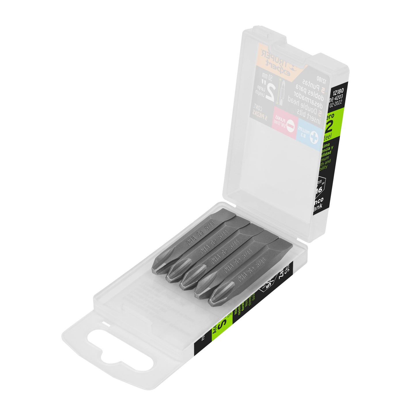 PUDE-4203 Estuche con 5 puntas dobles PH3 y 5/16" largo 2", Expert