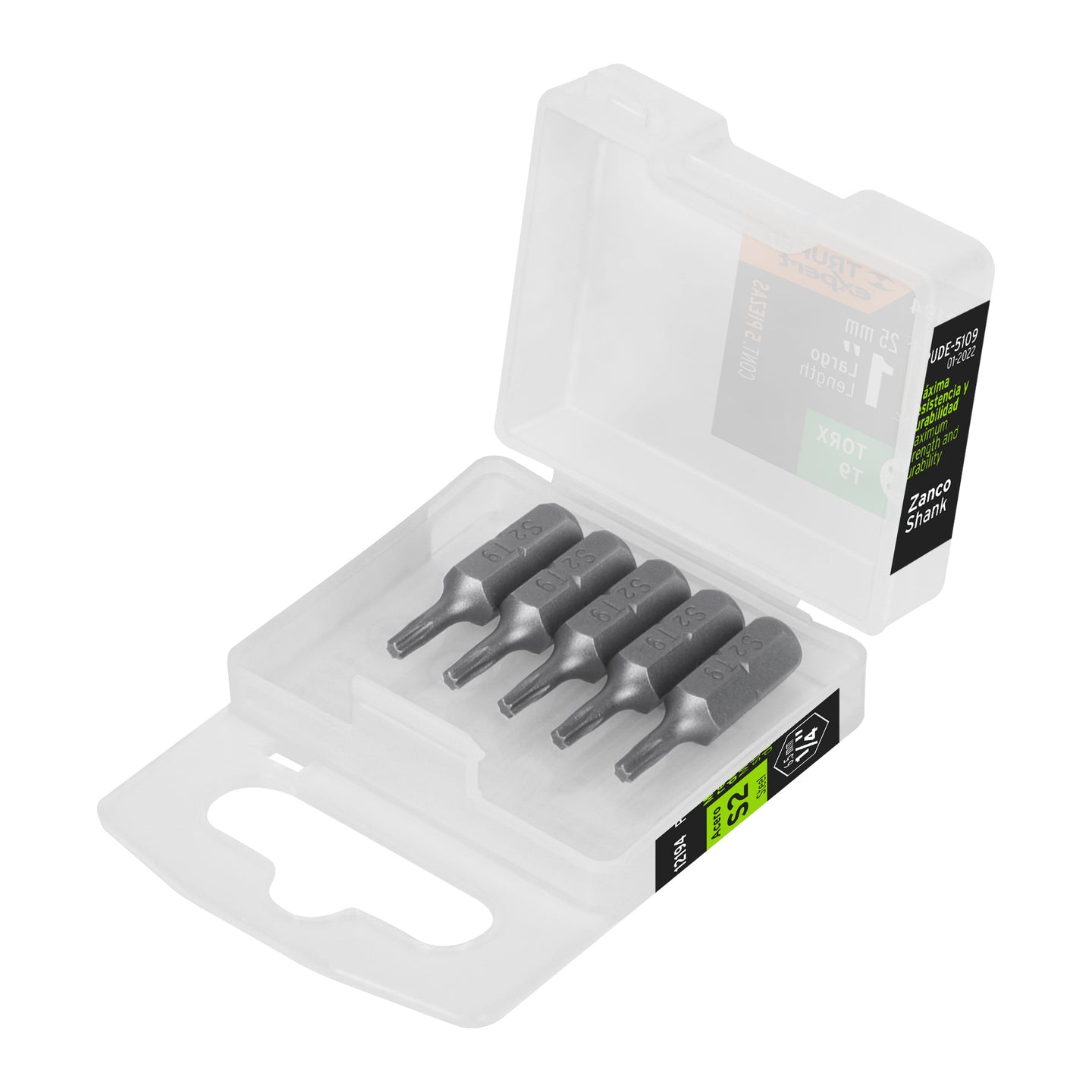 PUDE-5109 Estuche con 5 puntas torx T9 largo 1", Truper Expert