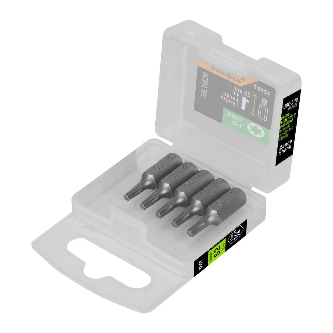 PUDE-5110 Estuche con 5 puntas torx T10 largo 1", Truper Expert