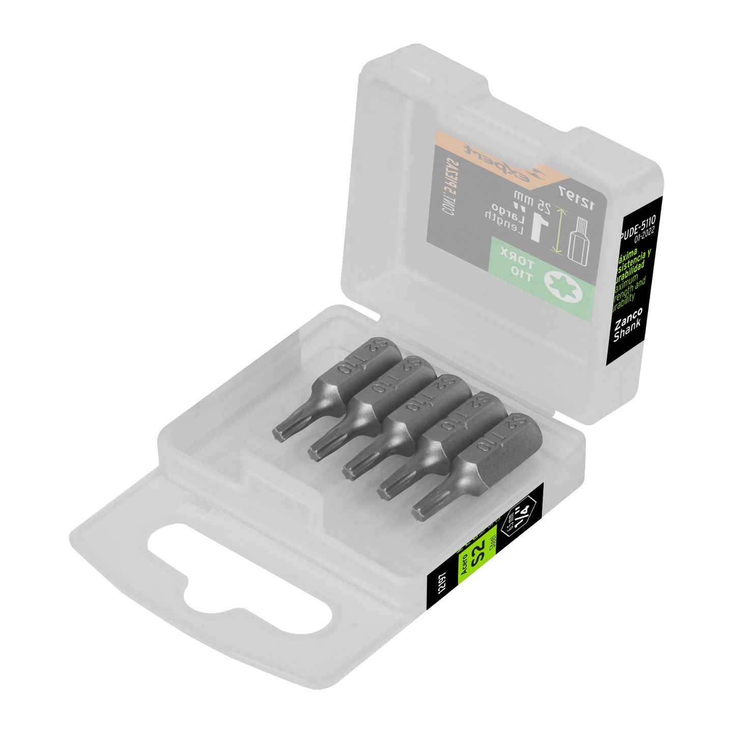 PUDE-5110 Estuche con 5 puntas torx T10 largo 1", Truper Expert
