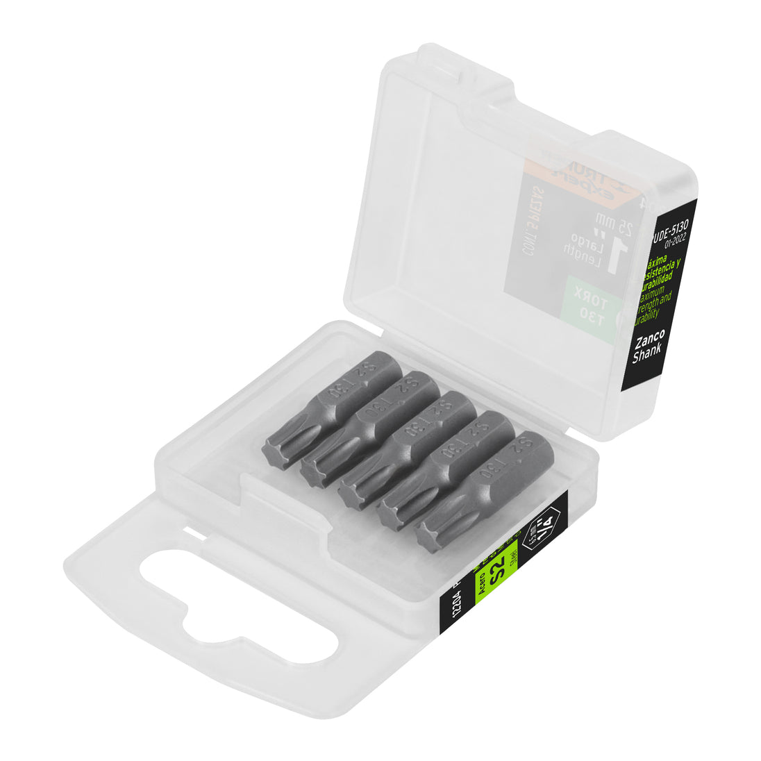 PUDE-5130 Estuche con 5 puntas torx T30 largo 1", Truper Expert