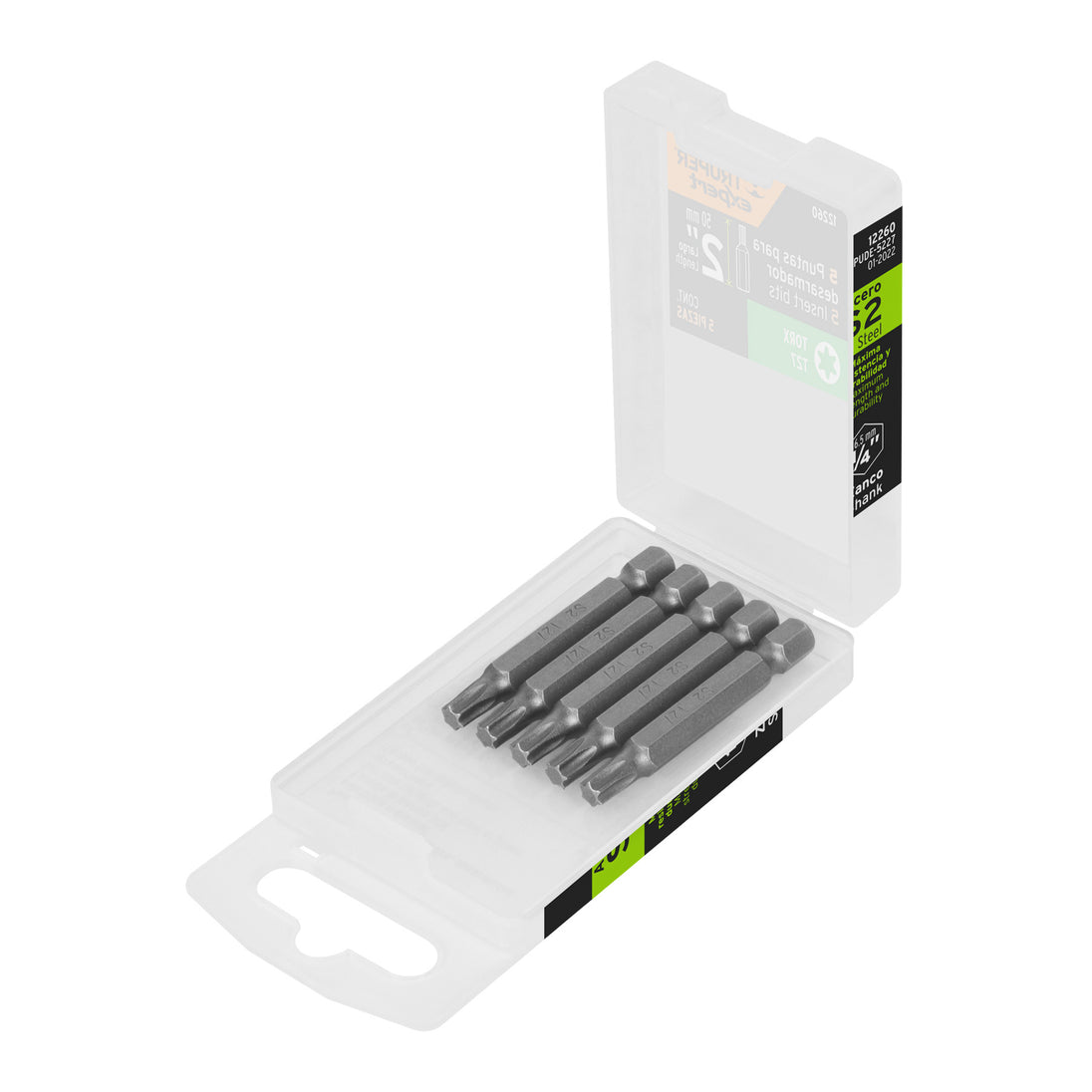 PUDE-5227 Estuche con 5 puntas torx T27 largo 2", Truper Expert
