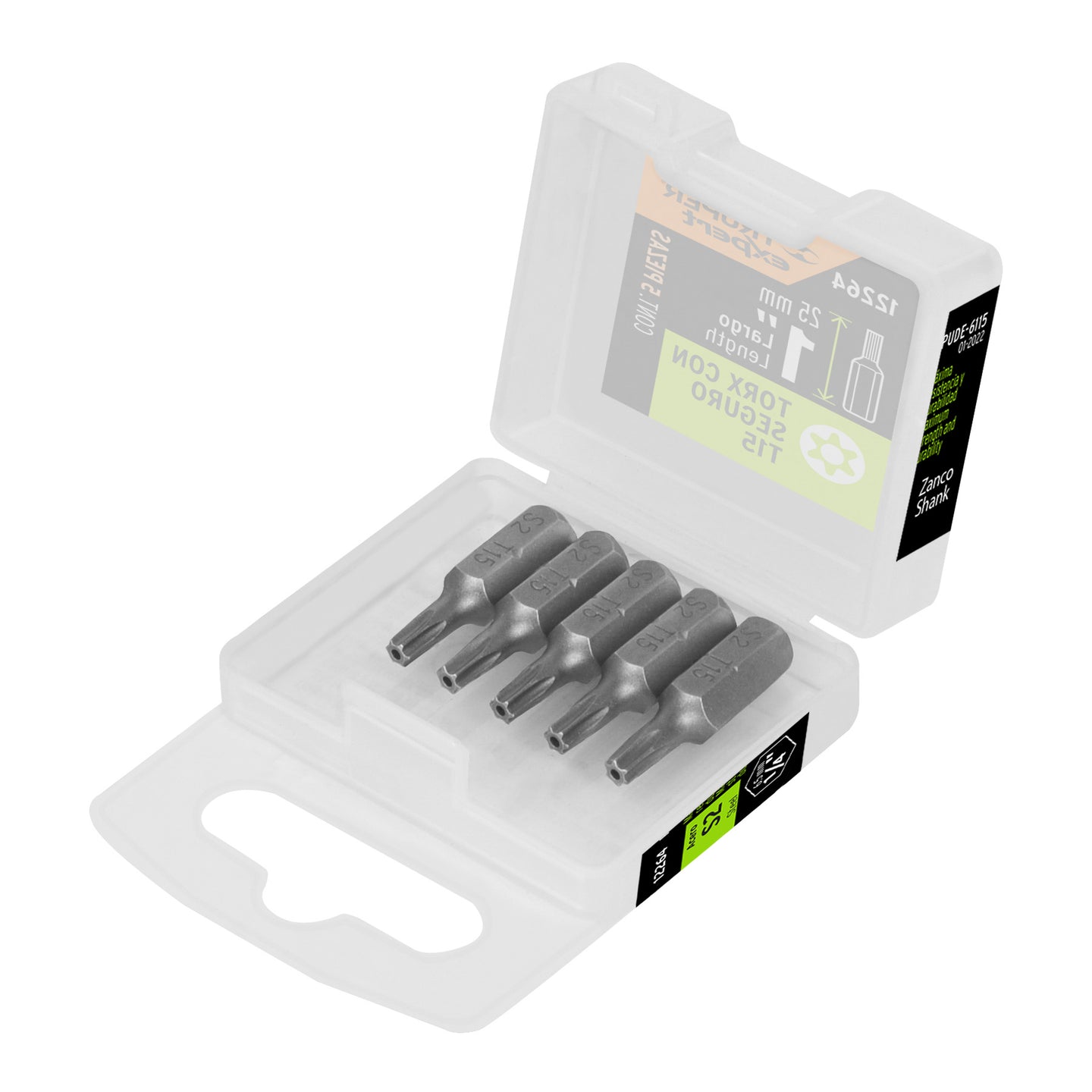 PUDE-6115 Estuche con 5 puntas torx T15 con seguro largo 1", Expert