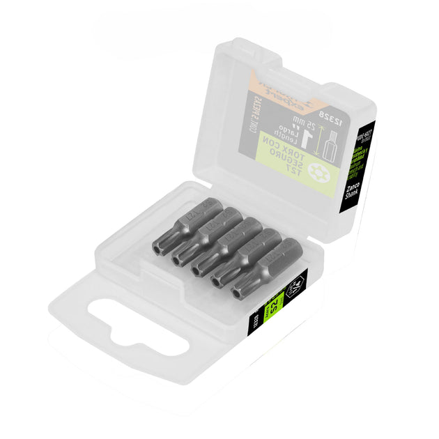 PUDE-6127 Estuche con 5 puntas torx T27 con seguro largo 1", Expert