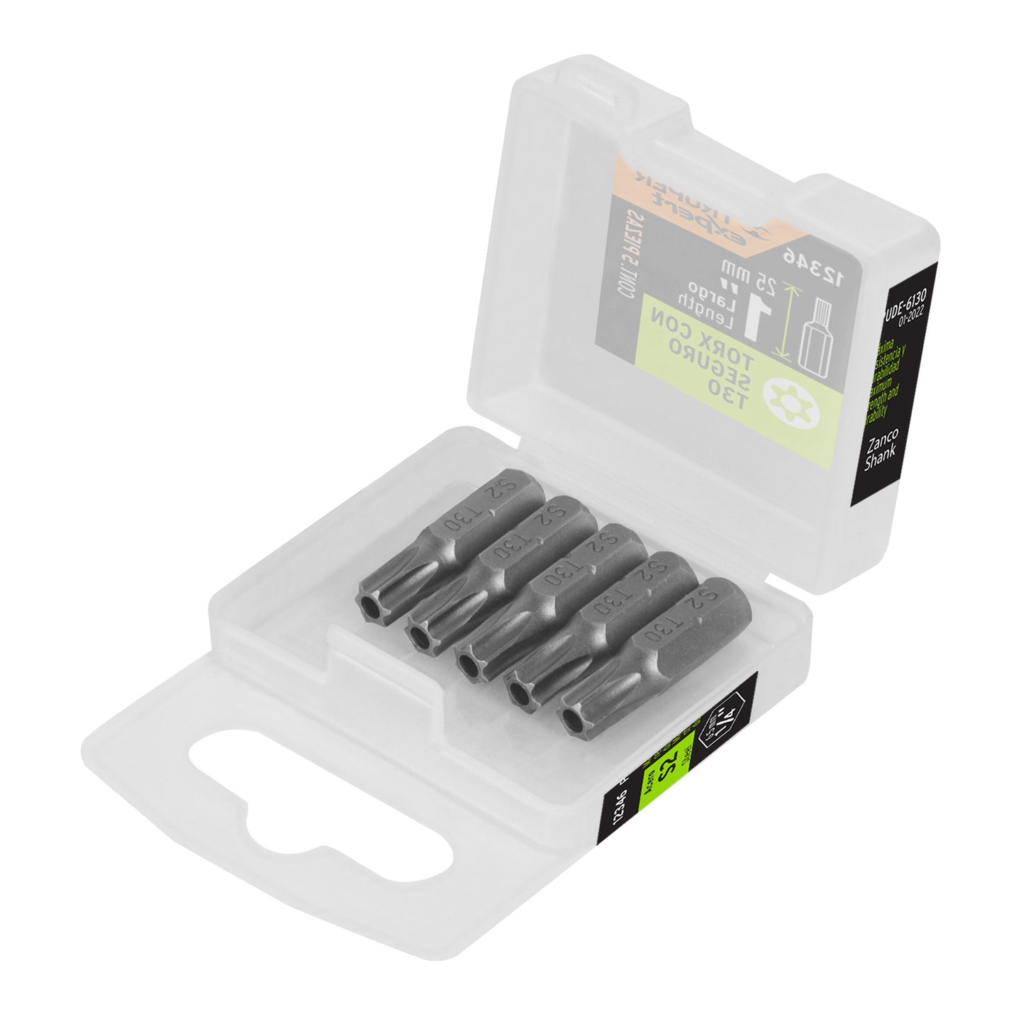 PUDE-6130 Estuche con 5 puntas torx T30 con seguro largo 1", Expert