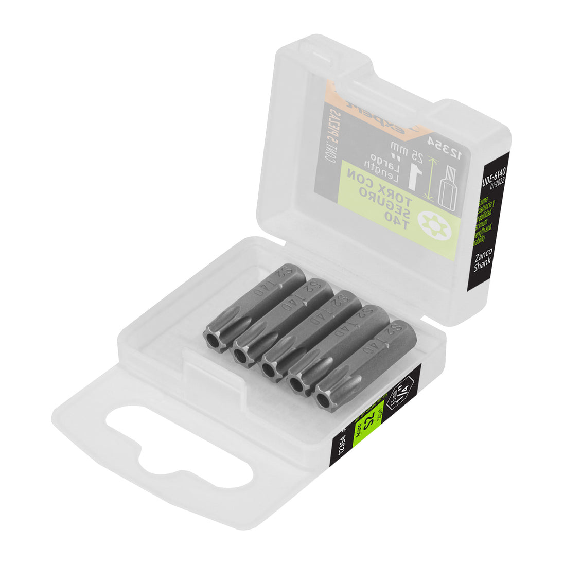 PUDE-6140 Estuche con 5 puntas torx T40 con seguro largo 1", Expert