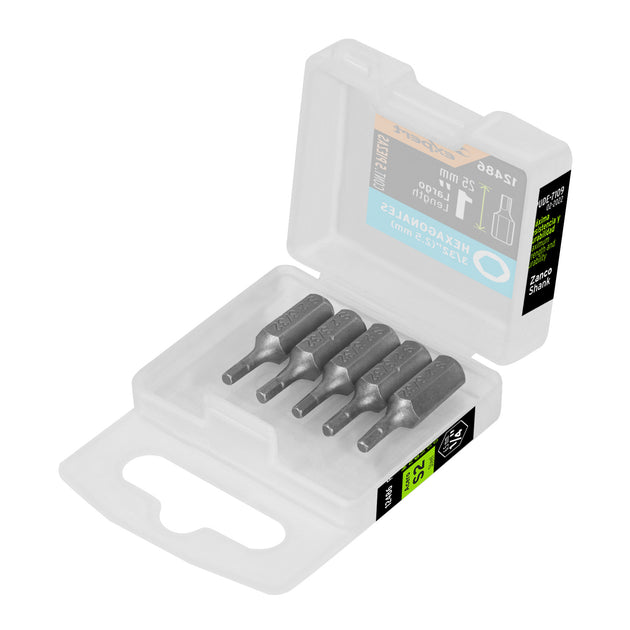 PUDE-7109 Estuche con 5 puntas hexagonales de 3/32mm largo 1", Expert