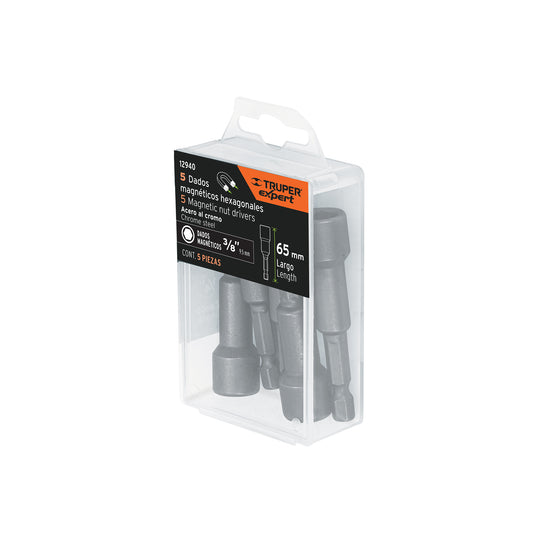 PUDE-9027 Estuche con 5 dados magnéticos de 3/8" largo 2-1/2", Expert